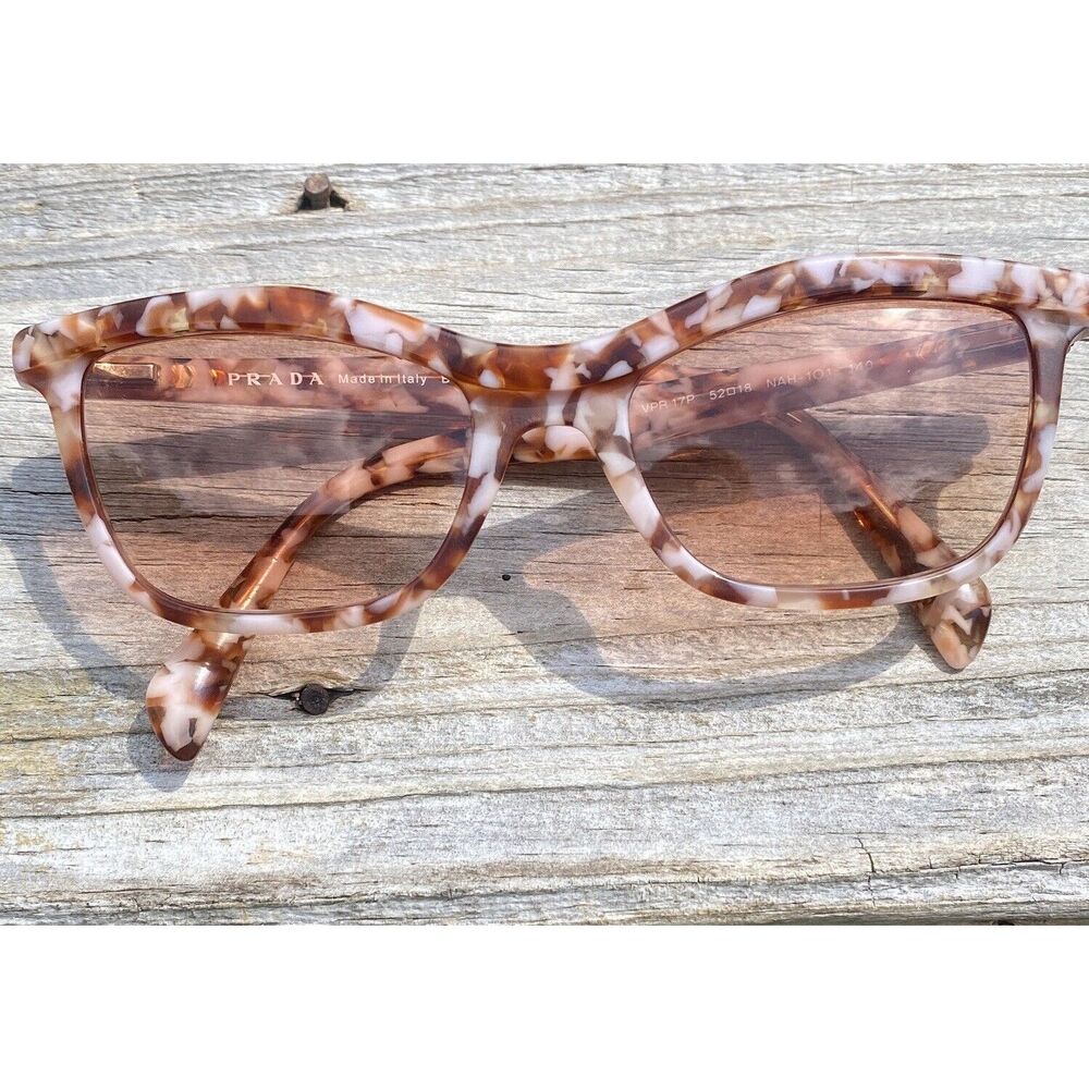 Prada Sunglasses Spotted Brown Pink Tortoise Shell Cat Eye VPR 17P Size 52-18 - Picture 3 of 14